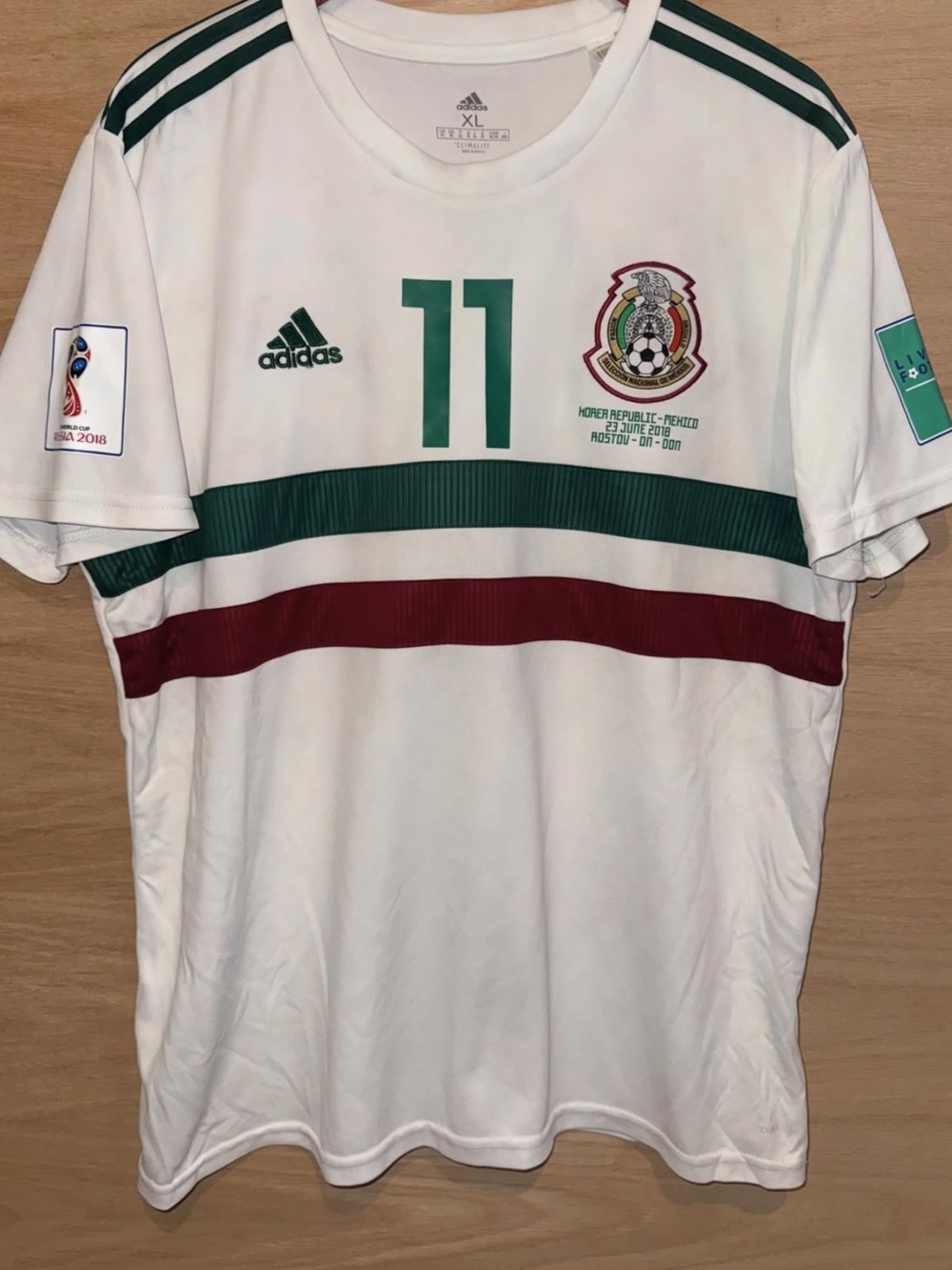 Adidas 2018 Russia WC Carlos Vela #11 Jersey with Green and Maroon Stripes